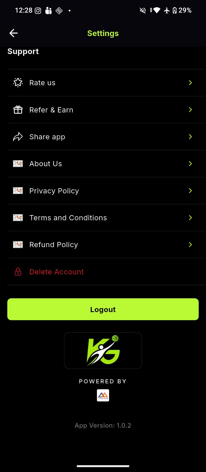 Select Delete Account